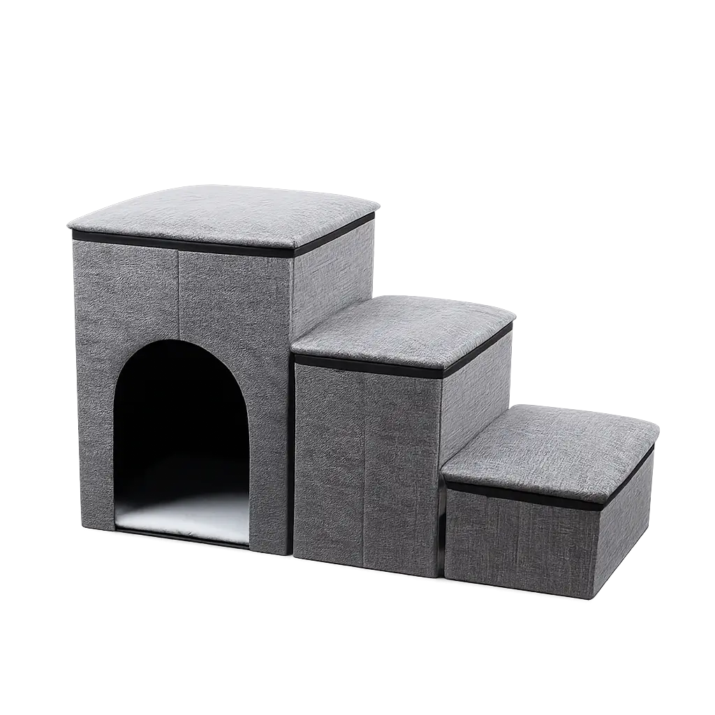 Pet Stairs Dog Stairs for Small Dogs, 3 Tiers Dog Step with Storage, Foldable Older Cat Ramp with Condo Cat Scratcher, Portable Pet Ladder for High Bed Couch Chair Car, Holds Up To 170LBS, For Small Medium or Large Dogs Puppy with Storage for Bed or Couch