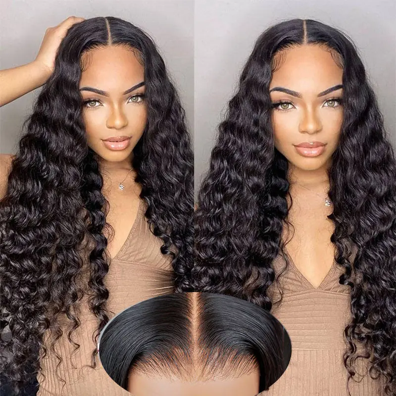 Megalook Glueless Loose Curly Wig 6x5 Invisible Knots Pre-cut Lace Human Hair Wigs for Beginners Natural Black