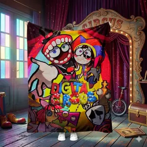 The Amazing Digital Circus Flannel Blanket Jax Pomni Cozy Throw Kids Cartoon Blanket Circus Theme Room Decor
