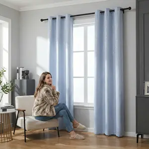 Summer Vibes, 34x84 Inch 2pcs Blackout Curtains for Living Room Bedroom Linen Silver Hot Stamping Blackout Curtains, Grommet Luxury Black Out Curtains for Windows Apartment RT02