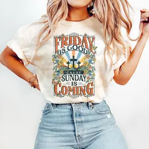 Comfort Colors Christian Shirt, Friday is Good Sunday is Coming Tee, Aesthetic Easter T-shirt, Trendy Faith Based Gift, Retro Scripture Graphic Top, Minimalist Jesus Resurrection Shirt, Pre-shrunk Cotton Faith Tee