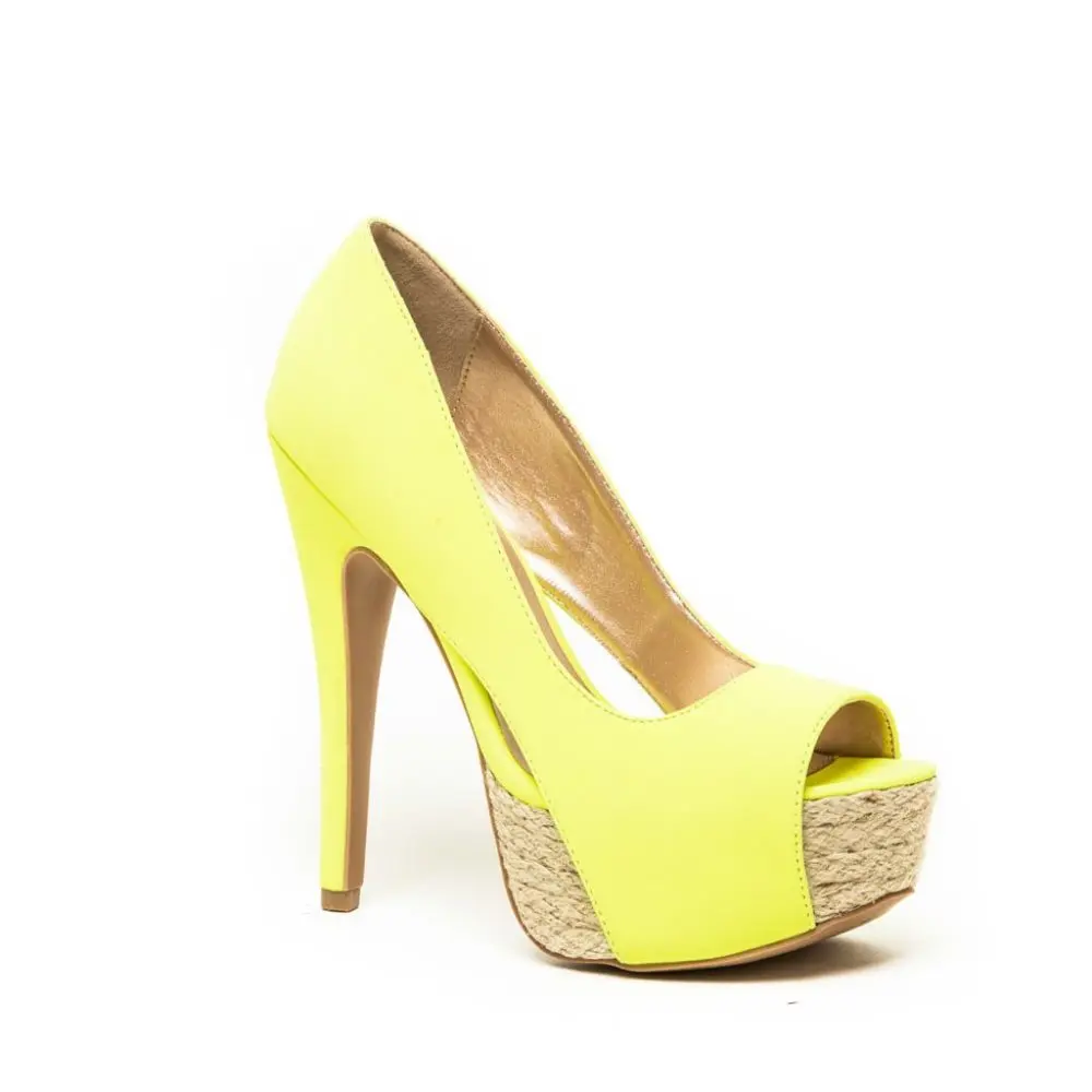 Women's Yellow Leather Style Platform Heels