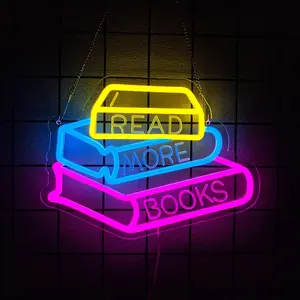 Read More Books Neon Sign for Wall Decor Neon Accent Lights Books Led Neon Lights Signs Book Lovers LED Signs for Bedroom Classroom Bookstore Library Club Reading Room Decoration Gifts for Readers，USB