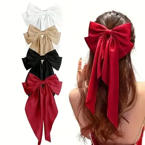 4pcs/Pack Elegant Satin Bow Hair Clips - Chic Solid Color Barrettes For Women, Perfect For Vacation & Everyday Glam