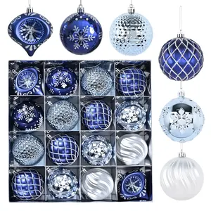 16 pieces of Christmas ball ornaments, blue Christmas decorations, 3.15-inch Christmas tree ornaments, large plastic Christmas decoration balls, gradient hanging Christmas balls, suitable for Christmas party decorations.
