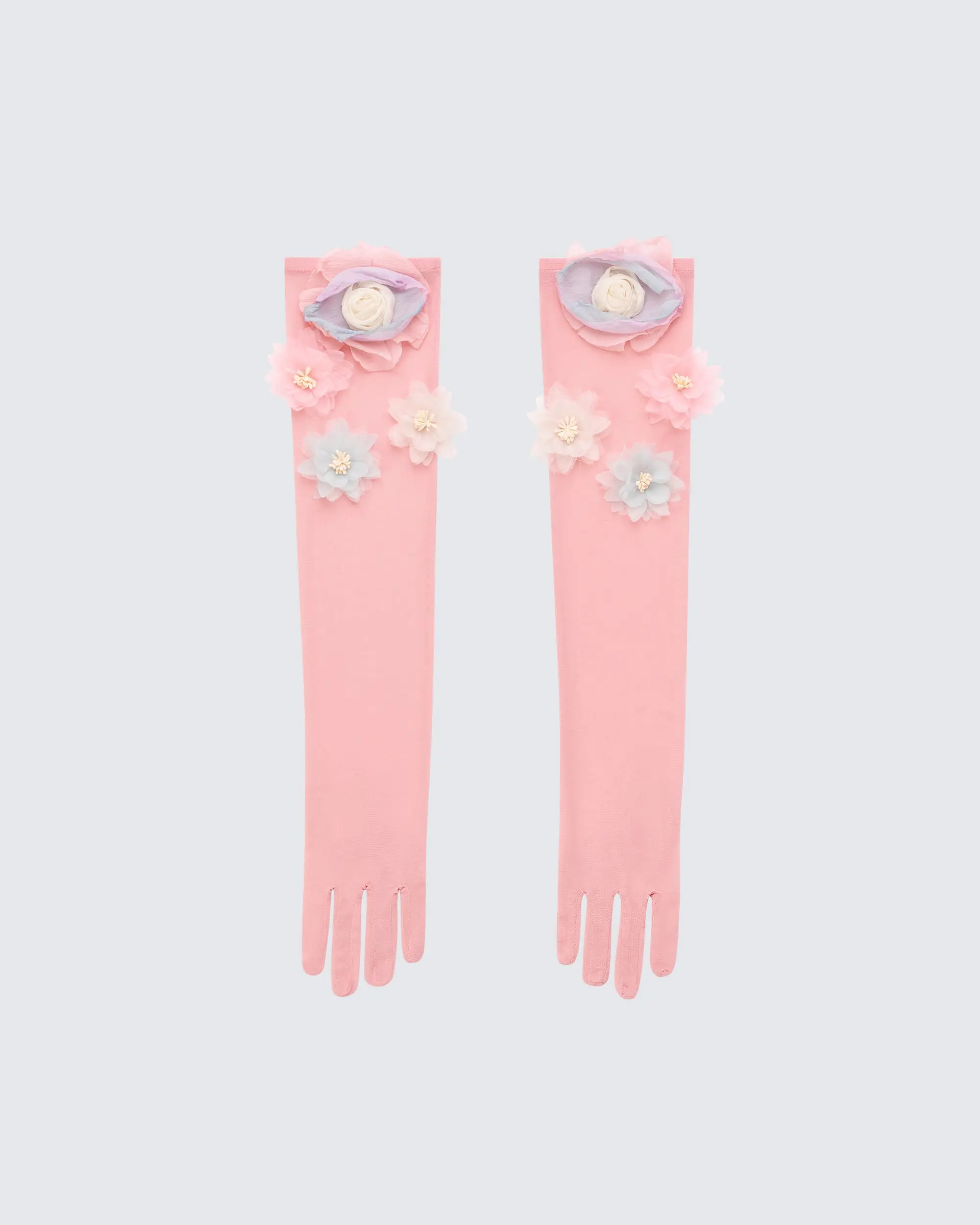Diorre Pink Mesh Opera Glove With Corsage