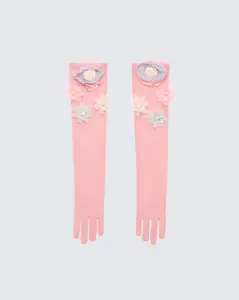 Diorre Pink Mesh Opera Glove With Corsage