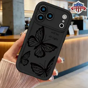 Trendy Butterfly Black Outline Aesthetic Design Case for iPhone 17 16 15 14 Pro Max 13 12 11 XR XS Plus Air Slim Lightweight Shockproof Anti Drop Protective Durable TPU Cover