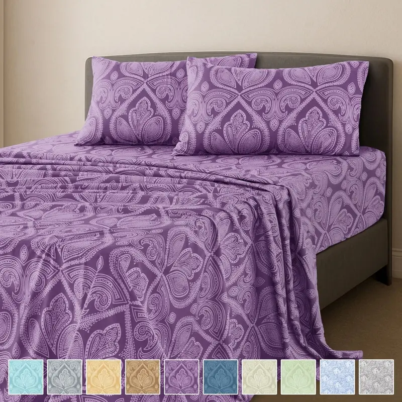 Lux Decor 4 Pcs Bed Sheet Set- Up to 16" Deep Pocket Queen Sheets-Floral,Quatrefoil,Solid King Bed Sheet With Embroidered Pillowcases-Premium Quality Bedding Set Warm, Cozy & Luxury Bedding Set
