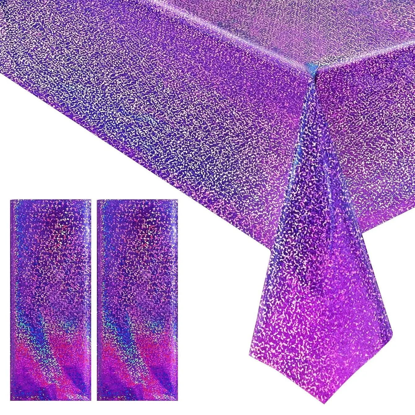 2Pcs Purple Holographic Tablecloth, Shiny Purple Plastic Tablecloth, Foil Disposable Rectangular Tablecloth, Suitable For Birthday Party, Wedding Anniversary, Bachelorette Party And Other Occasions Table Decoration, Party Decoration Supplies