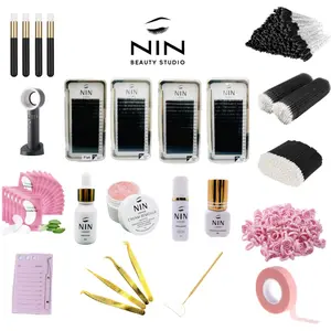 Professional Kit for Lash Technicians: Eyelash Extensions Trays, Tweezers, Adhesive, Primer, Bonder, and More Makeup Acrylic