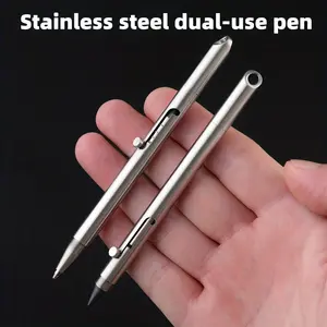 Stainless Steel Push-Button Dual Pen Metal Signing Pen No Sharpening Pencil Keychain Portable Travel Pocket Pen Multi Purpose Pens