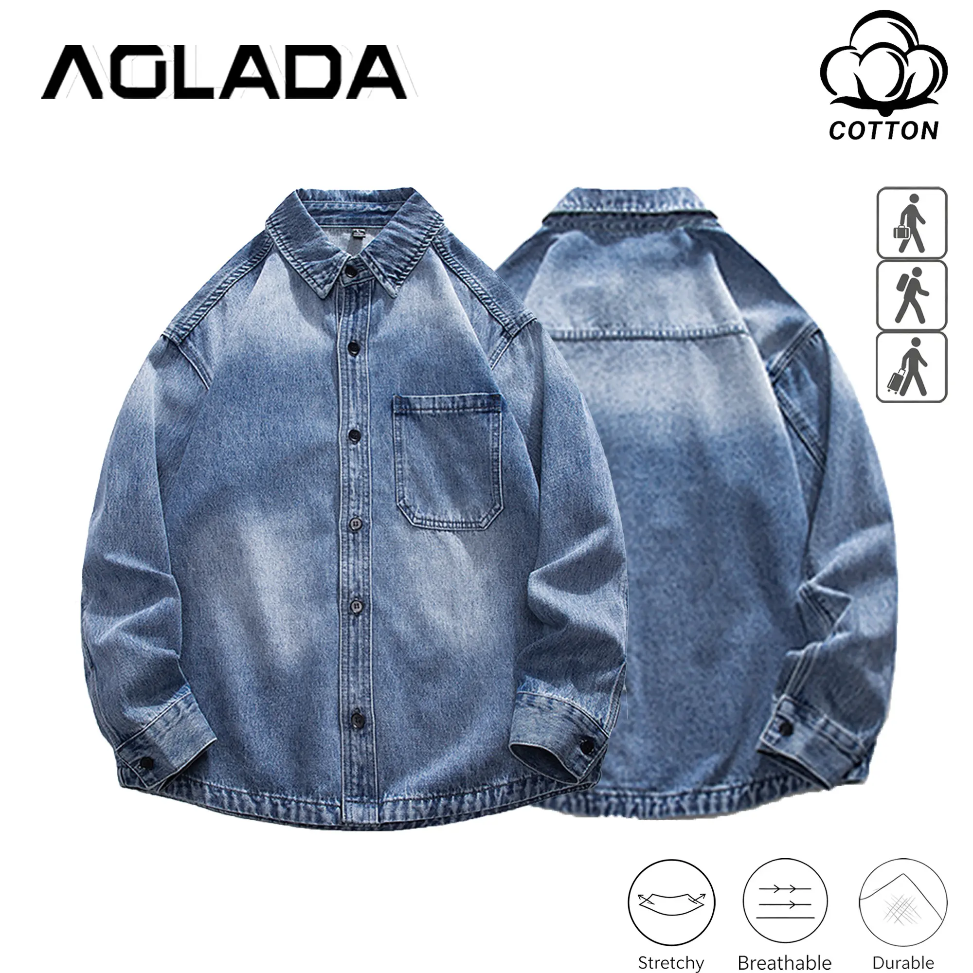 Men's Relaxed Fit Denim Button-Up Shirt with Chest Pocket - Washed Blue Long Sleeve Jean Shacket, Casual Oversized Streetwear Top, No-Logo, M-5XL, Fast US Shipping #DenimShacket #OversizedDenim #TikTokMadeMeBuyIt
