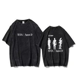 Kpop AGUST D D Day Summer O Neck Tops Made Old Washed High Quality T Shirt Wednesday Tee Funny Casual Print  Clothes