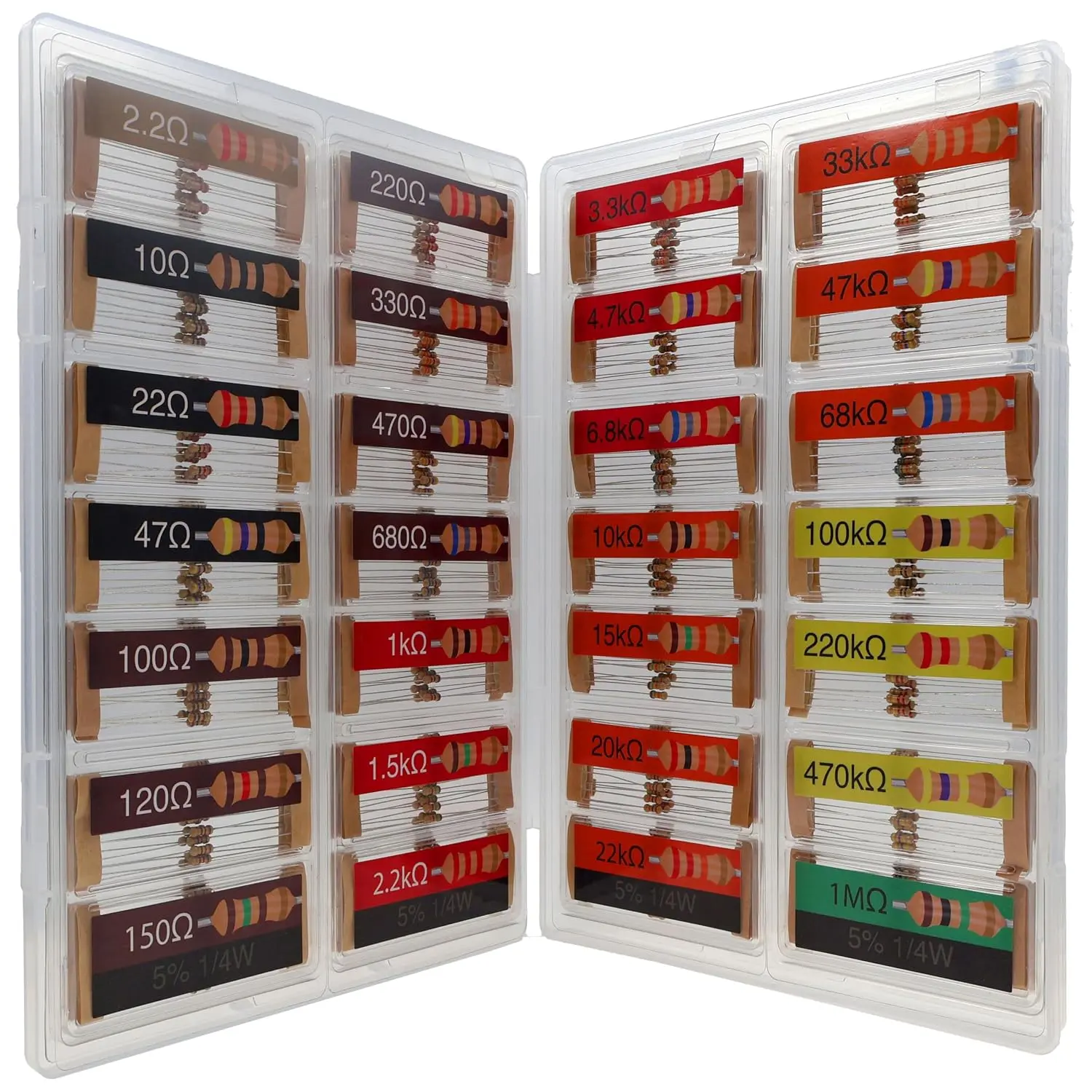 EEEEE 1/4w 28 Values 560pcs with 5% Carbon Resistor Assortment Kit and Electrical Industrial Assorted Set K Ohm Pack for Led Lights (2.2 Ohm - 1M Ohm)