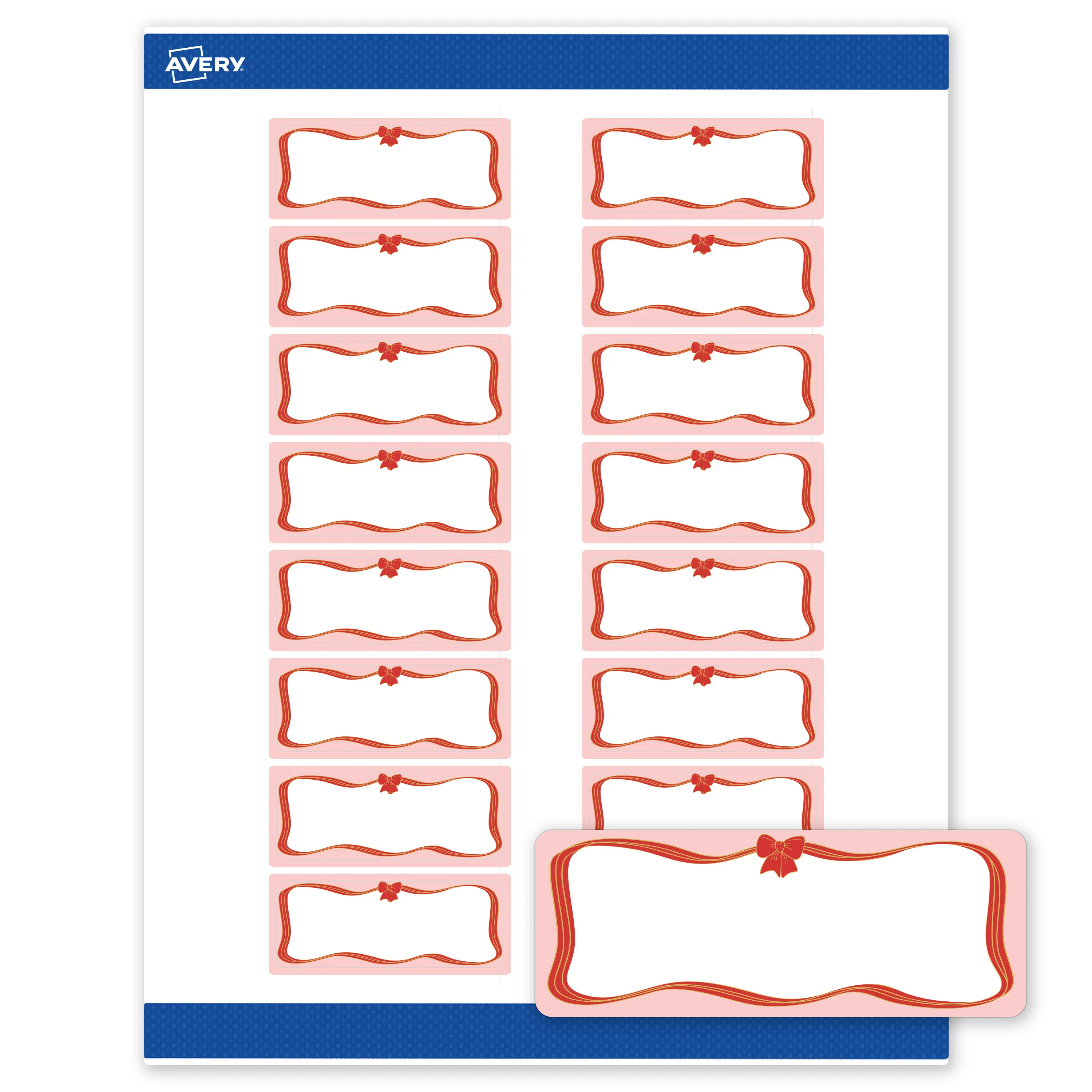 Avery® Printable Christmas Address Labels with Sure Feed® Technology, Rectangle, 1" x 2-5/8", Pre-Printed Pink Border with Red & Gold Bow Design, Matte White, Laser & Inkjet Compatible, 160 Total