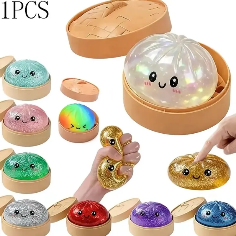 Squishy Dumpling Fidget Toy - Cute Steamer Bun Stress Reliever, Durable Silicone Anxiety Fidgets, Portable Stress Relief Fidgeting Toy