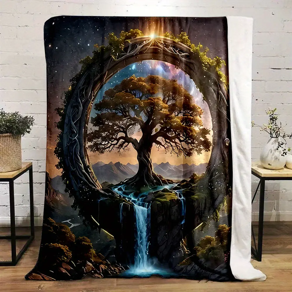 Tree of Life Flannel Blanket – Soft, Durable All-Season Throw with Mystical Waterfall & Celestial Design – Perfect for Home, Office, Camping, or Travel – Ideal Gift (31x47in/ 50x59in/ 59x78in), Allseason Blanket |   Celestial Pattern Blanket |   Easycare