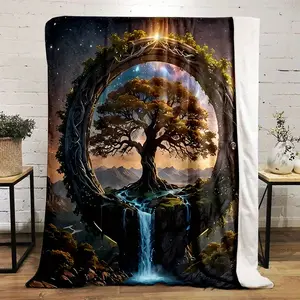 Tree of Life Flannel Blanket – Soft, Durable All-Season Throw with Mystical Waterfall & Celestial Design – Perfect for Home, Office, Camping, or Travel – Ideal Gift (31x47in/ 50x59in/ 59x78in), Allseason Blanket |   Celestial Pattern Blanket |   Easycare