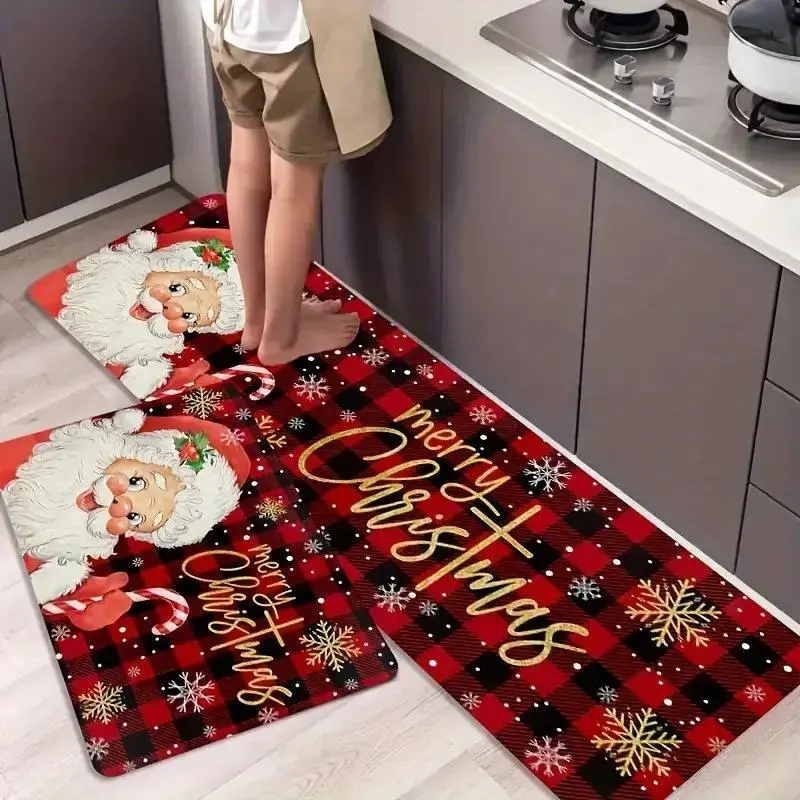 2 counts/set Christmas kitchen floor mat, Kitchen Rug, Non Slip Kitchen Mat, Santa Carpet, Santa rug size 16x24' & 16x47'