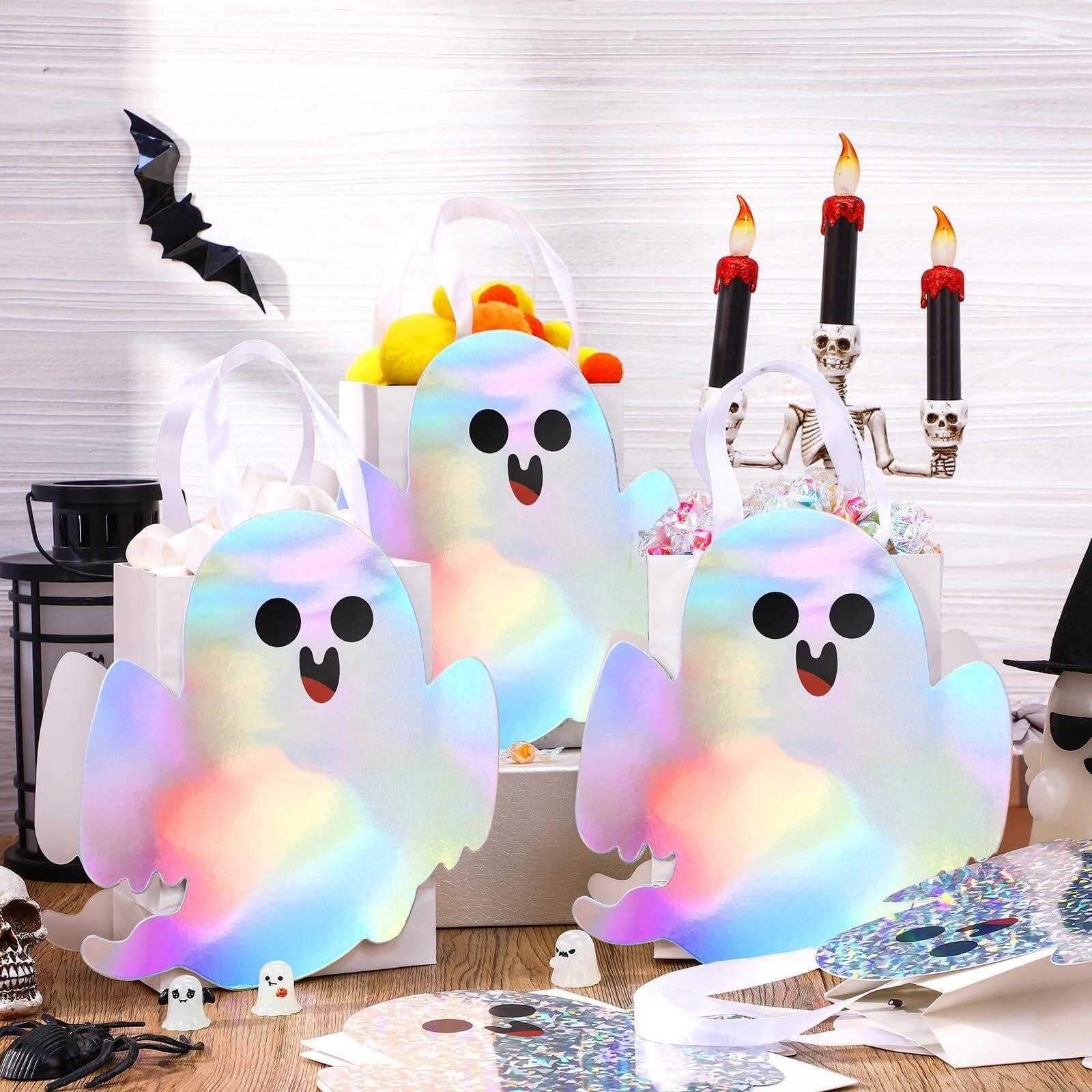 24Pcs Halloween Candy Bucket Holographic Gift Bags Halloween goodie Bags Halloween Candy Bags Party Goodie Bags with Ghost Pumpkin Trick or Treat Bags for Teacher Students Office Employee Coworker,Halloween Birthday Party Favor Supplies