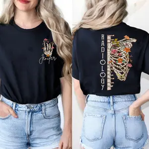 Custom Radiology Skeleton Nurse Shirt, Personalized RAD Tech Tee Gift Ideas for X-ray MRI Ct Tech Radiology Grad Both Side