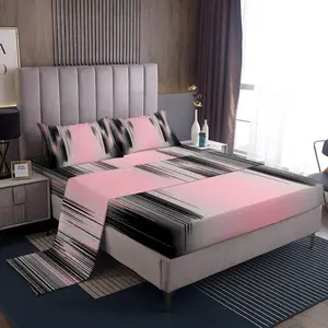 Pink and Black Sheet Set, Modern Art Sheets with Deep Pocket Fitted Sheet,Messy Rust Bed Sheets Set, Gradient Stryle House Decor Bedding Set