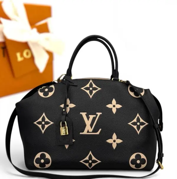 Pre-owned Louis Vuitton Calfskin Top Handle Bags Black Giant Monogram Embossed Dome Handbag J8070108