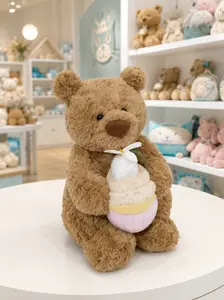 Jellycat Bartholomew Bear Holding Cupcake Plush with Gift Bag, Adorable Soft Teddy Bear Stuffed Toy, Sweet Birthday Present for Kids, Teens & Plush Collectors
