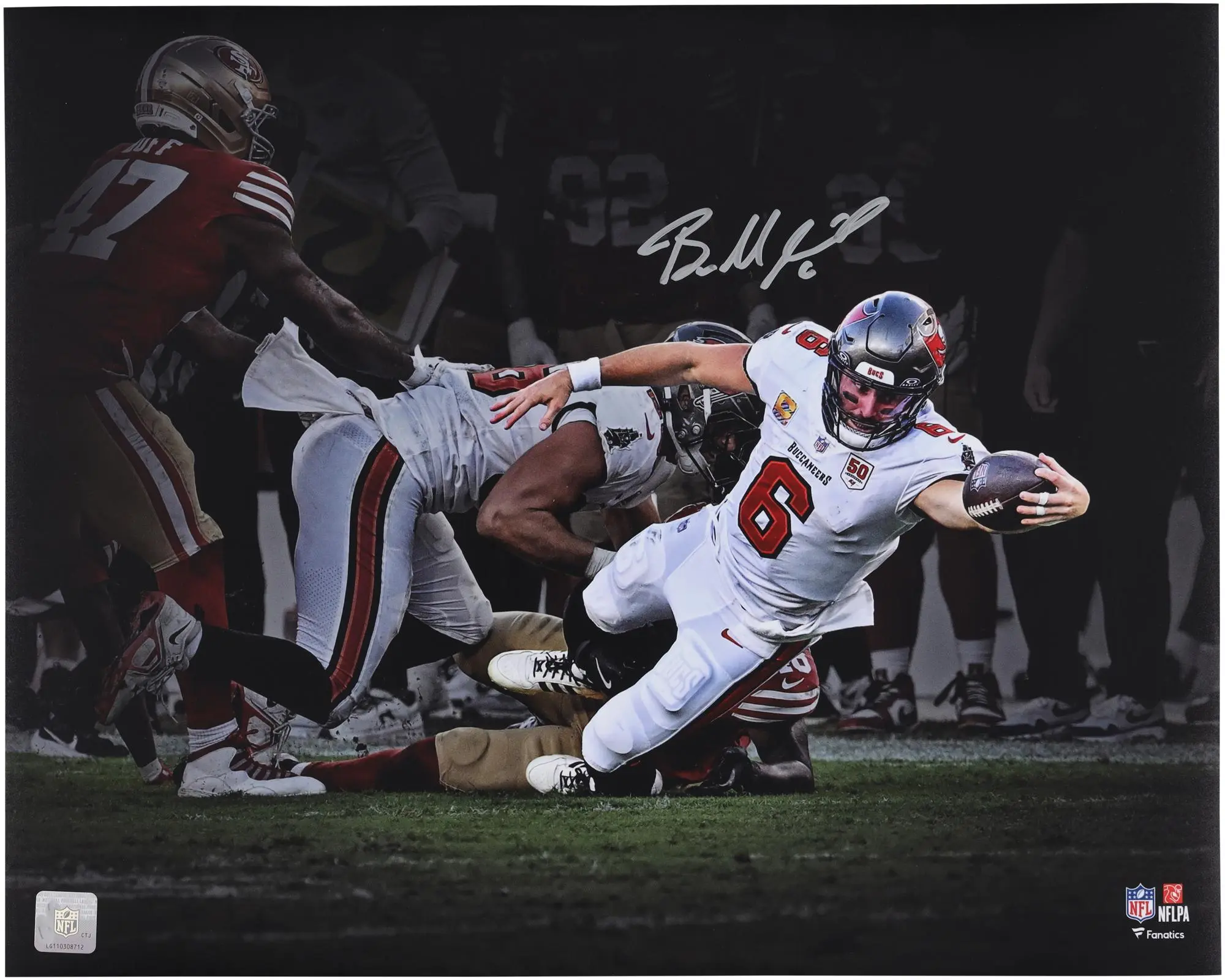 Baker Mayfield Tampa Bay Buccaneers Autographed "16 x 20" Stretching for 1st Down Spotlight Photograph - Fanatics Authentic Certified
