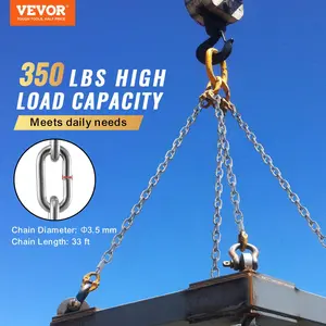 VEVOR Proof Coil Chain,  1/8" x 33', 350 lbs Safe Working Load, Zinc Plated Proof Tested Coil Chain with Two Quick Links, Galvanized Carbon Steel Link Chain for Towing, Hanging, Camping, Pet Towing