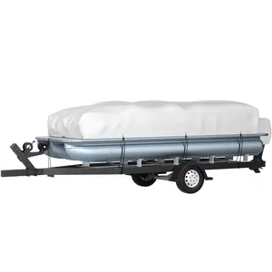 VEVOR Pontoon Boat Cover, Fit for 25'-28' Boat, Heavy Duty 600D Marine Grade Oxford Fabric, UV Resistant Waterproof Trailerable Boat Cover w/ 2 Support Poles and 7 Wind-Proof Straps, Gray