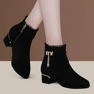 Women's Butterfly Decor Chunky Heel Boots, Fashion Side Zipper Short Boots, Stylish Ankle Boots Footwear Walking Shoes Rubber Girl