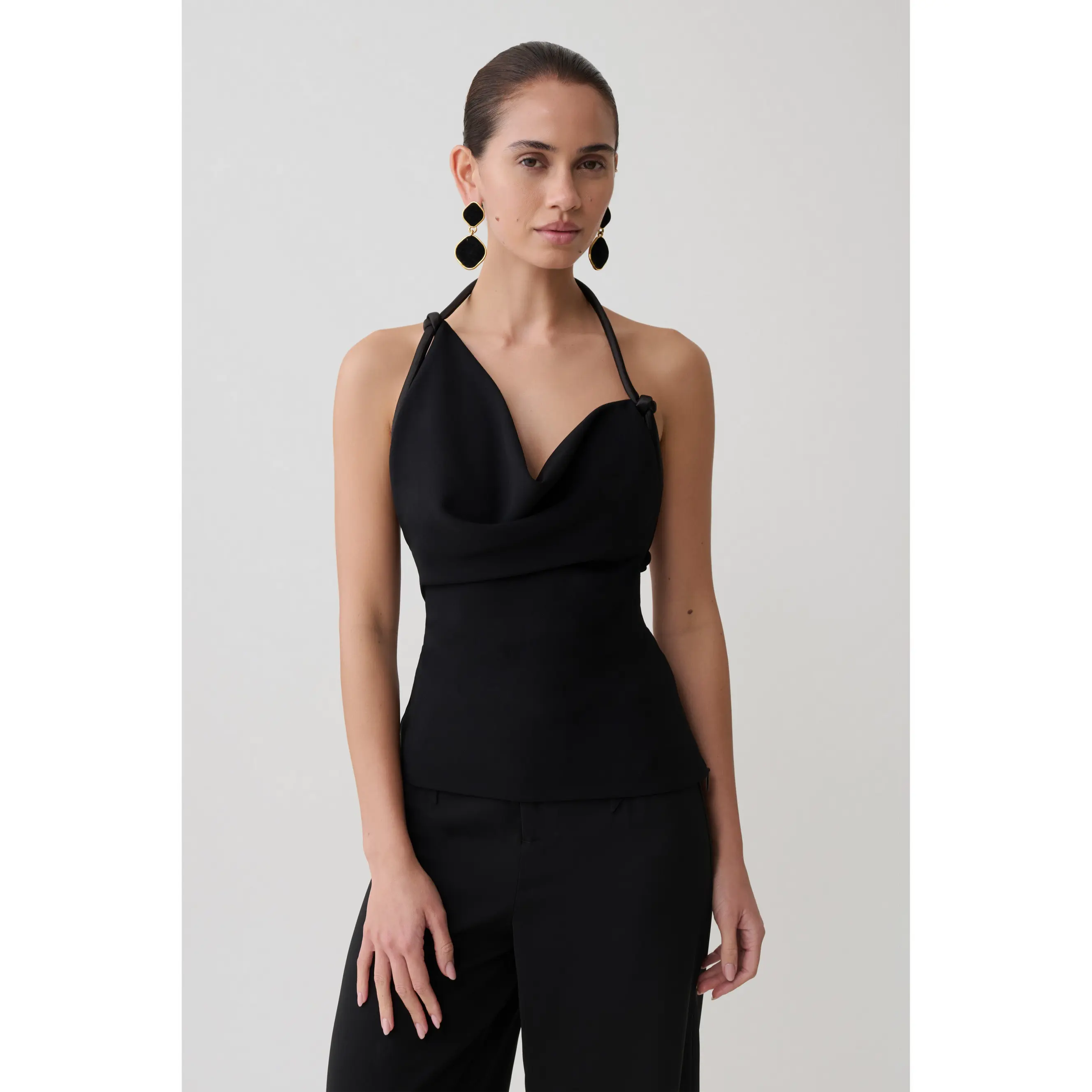 Gracie Halter Neck Asymmetrical Top - Black