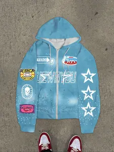 Men's Zip Up Hoodie Sweatshirt, Retro Street Style, Fashion Letter Graphic Printed Hooded Sweatshirt, Loose Casual Long Sleeve Pullover For Fall Outfits & Winter Outfits, Thick Soft Fabric, Mens Top For Daily Wear, Graphic Team Hoodie