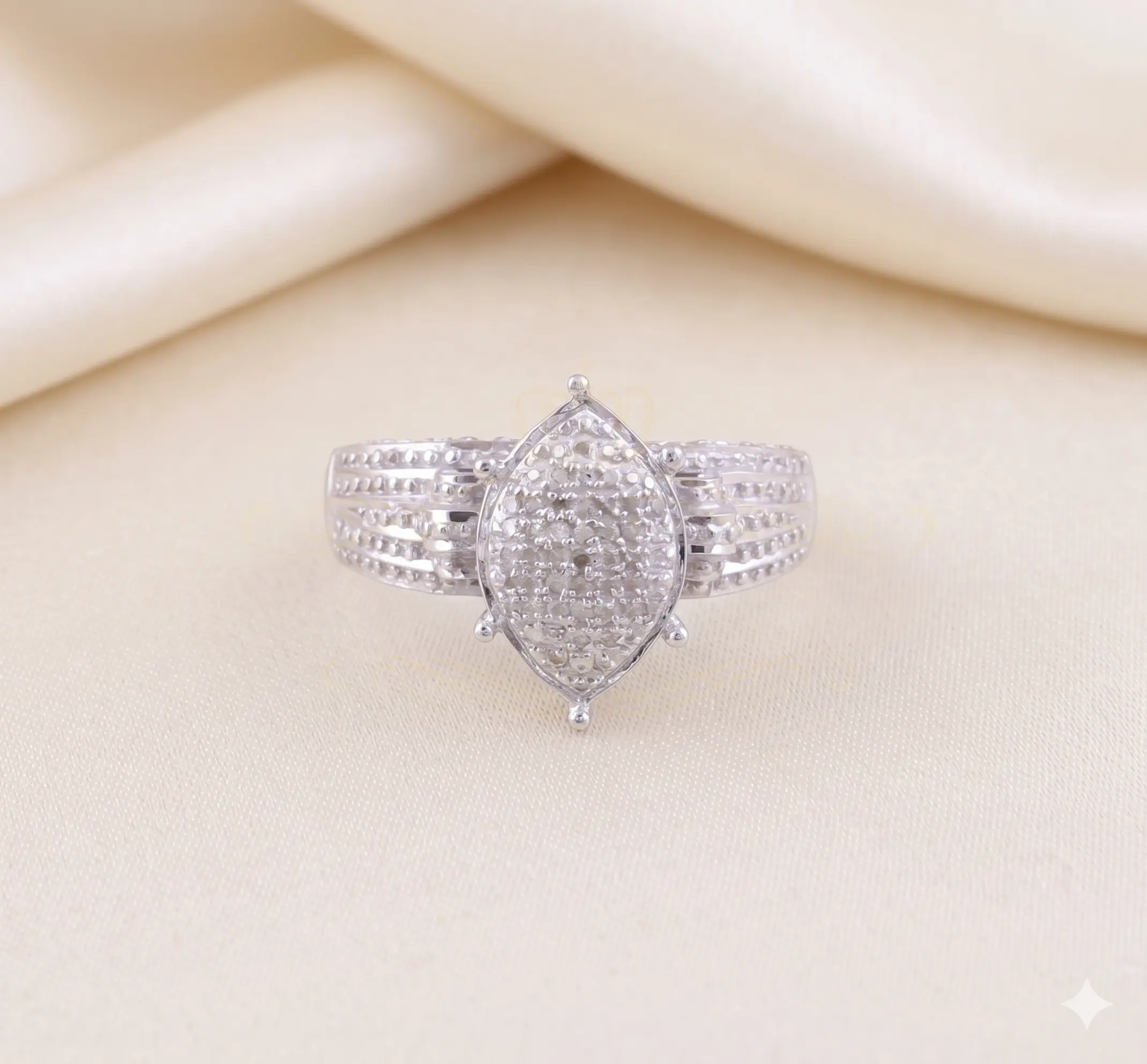 King Of Bling's 0.10CT Real Diamond 925 Sterling White Silver Fashion Marquise Womens Ring Sz 8