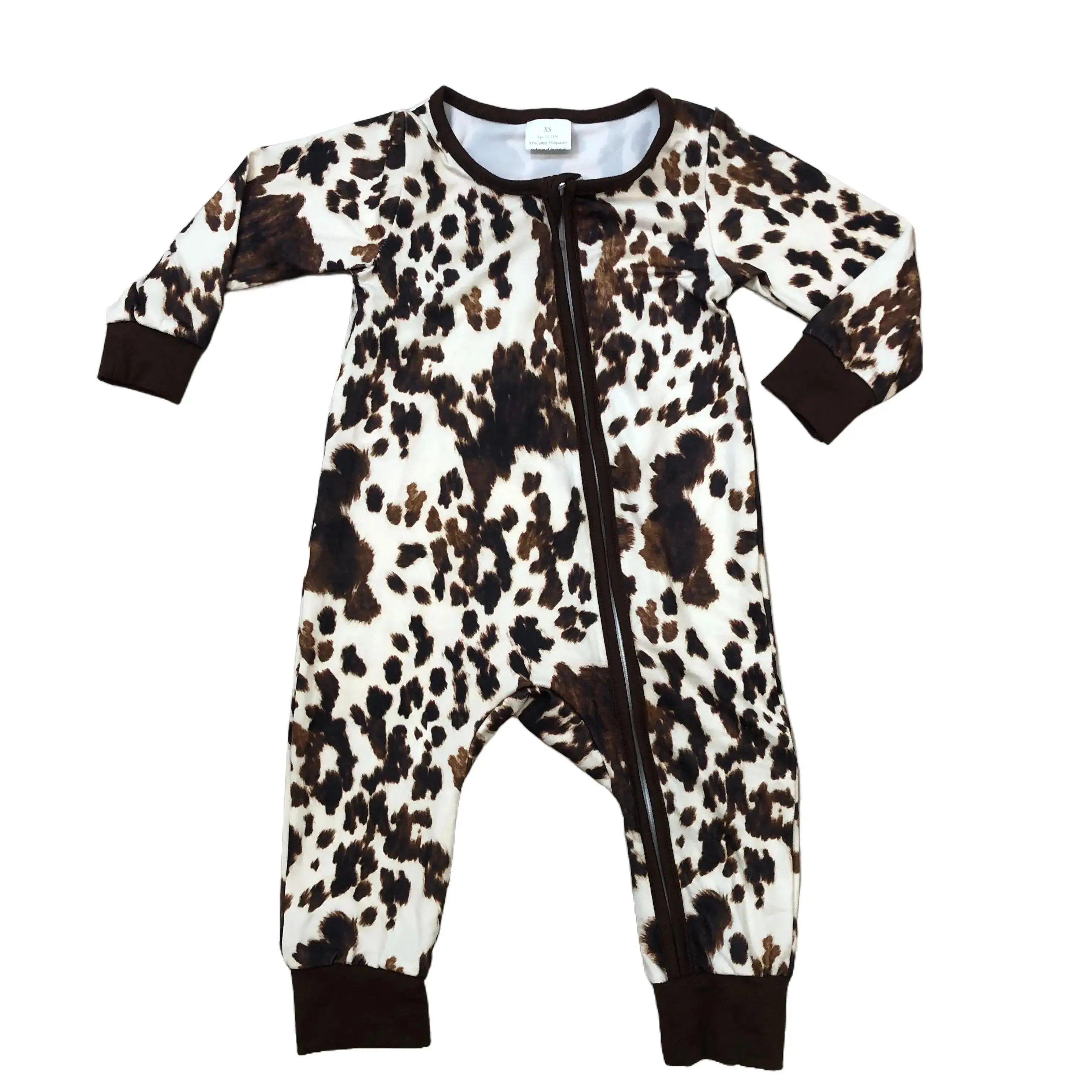 Baby Boy's Romper in Western Cow Print, Machine Washable Cotton Blend Winter Outfit with Front Zip for Infants, Baby Clothing, One-Piece Romp