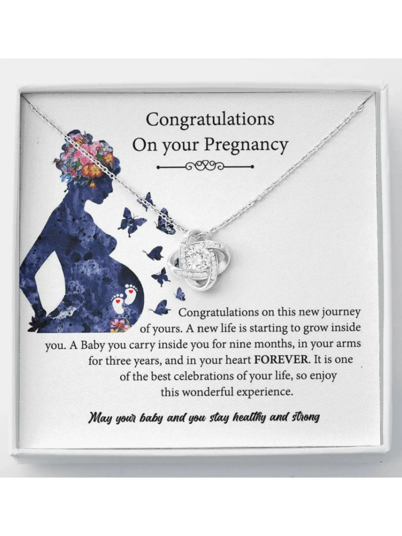 Pregnancy Announcement Gift  Love Knot Necklace with Message Card and Gift Box Baby Shower Gift Pregnancy Congratulations Jewelry for Expectant Mom