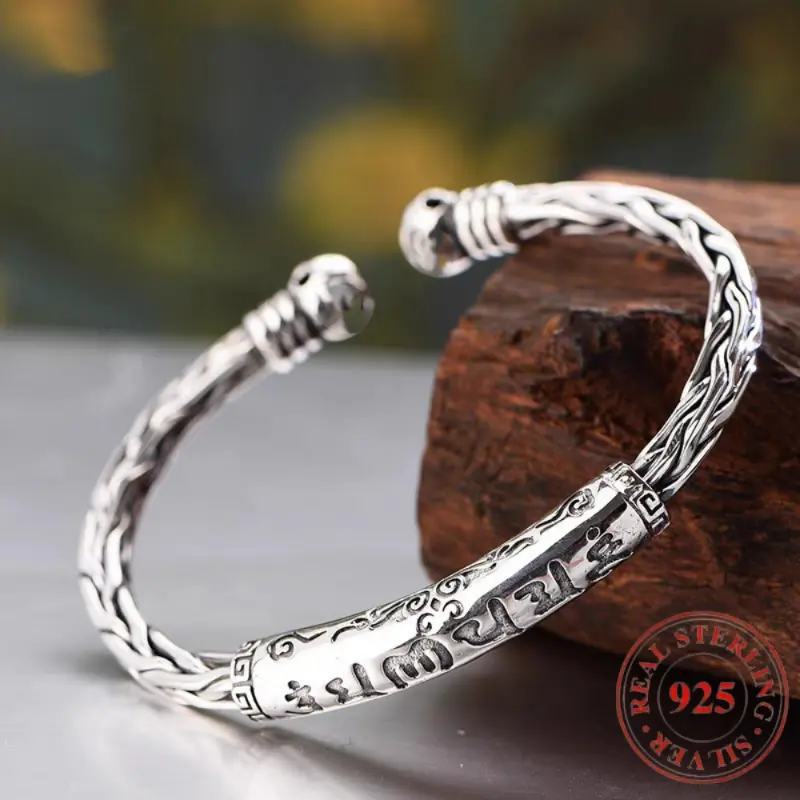 925 Sterling Motto Bracelet, Six Character Motto, Retro Fashion, Simple and Elegant, Valentine's Day Gift, 30g/1.05oz