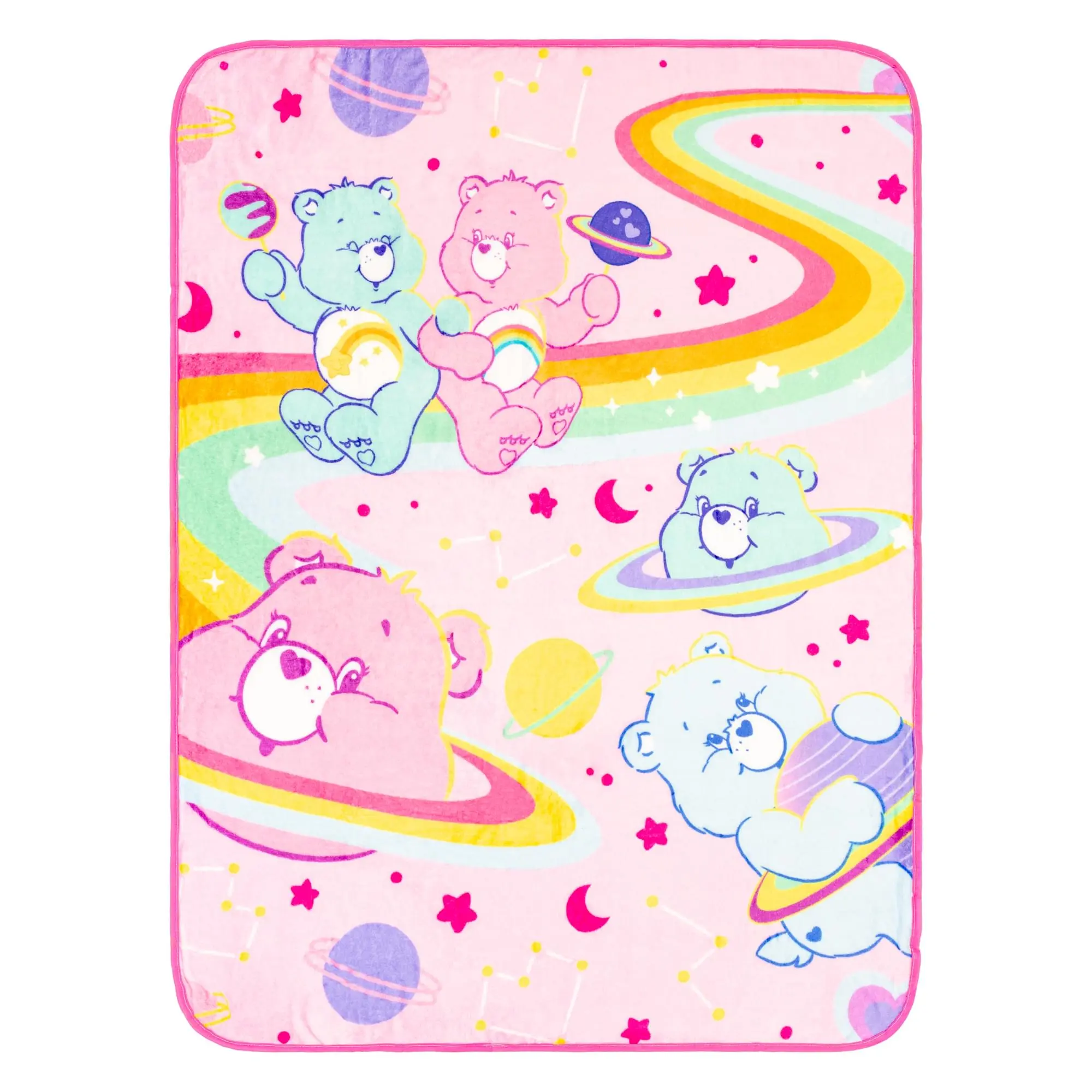 Care Bears Cartoon Printed Fleece Cozy Blanket - Rainbow Cosmic Space Design, 45 x 60 Inches, Cartoon Printed Blanket