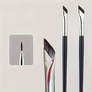 Precision Angled Eyeliner Brush – Ultra-Thin Flat Slant Blade Design for Winged Eyeliner & Detailing, Synthetic Bristles, Beige Handle, Professional Makeup Tool, Makeup Brushes