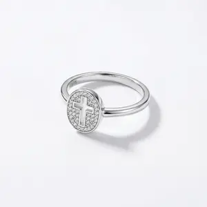 [AB012] Ring Silver Cross With Zirconia White For Her/Him