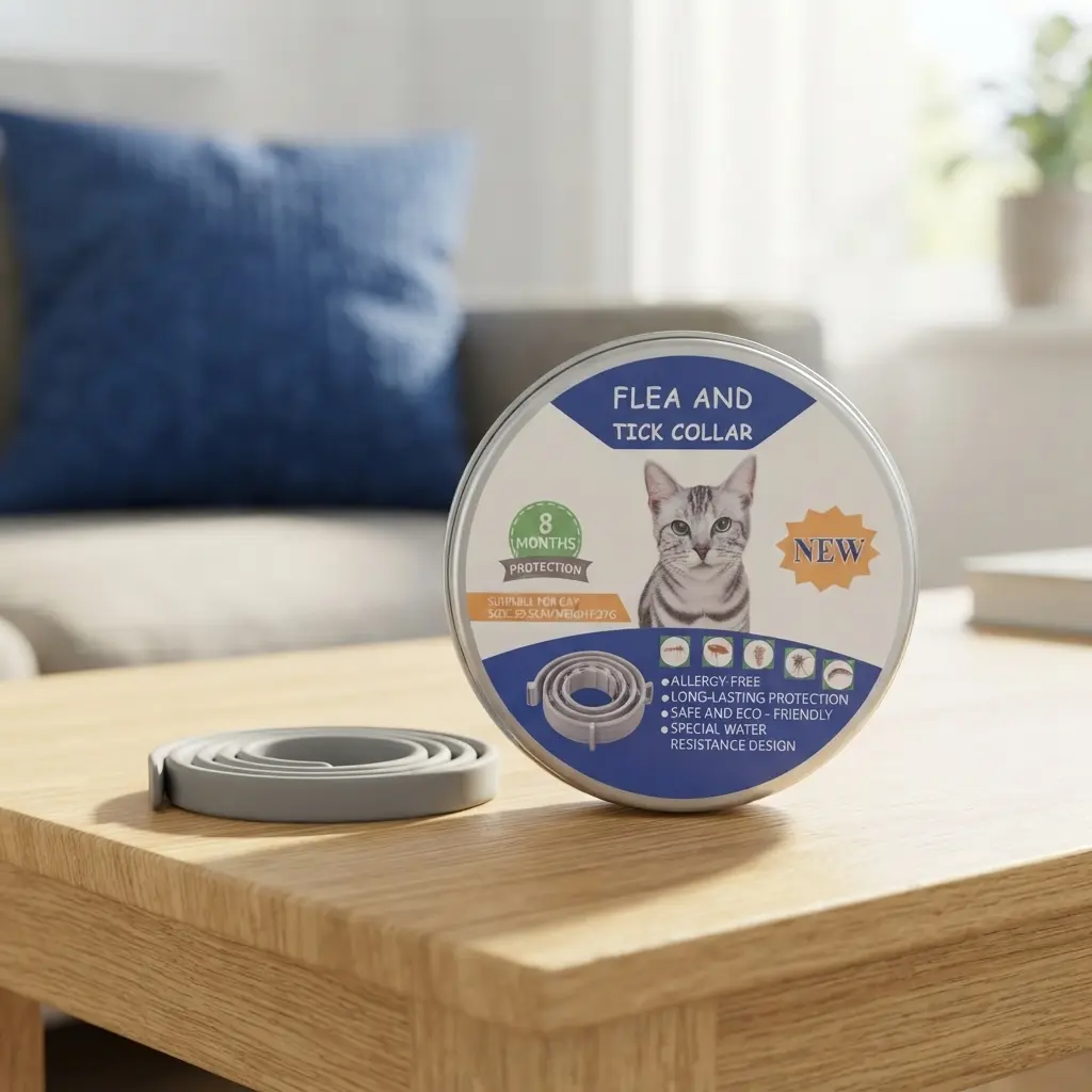 Flea and Tick Collar for Cats, 8‑Month Long‑Lasting Protection Waterproof Hypoallergenic Pet Anti‑Parasite Collar for Kittens Adult Cats