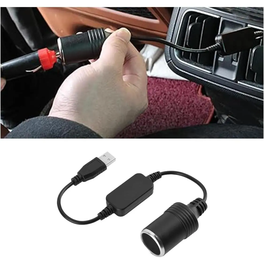 Car Cigarette Lighter Socket, USB A Male to 12V Cigarette Lighter Female Power Converter, Auto Cigarette Lighter Socket Cable Adapter, Fit for Car Recorder, Electronic Dog