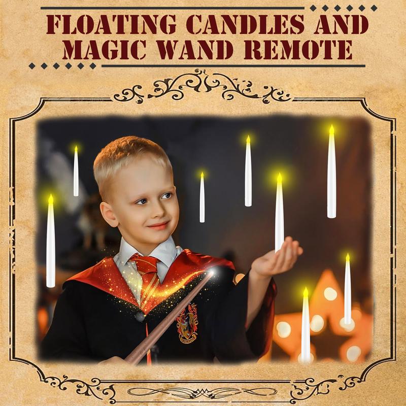 Magical Floating LED Candles with Wand Remote – Flameless Flickering Window Candles for Christmas & Halloween Decor, Battery Operated