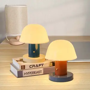 Mushroom Table Lamp Designer Nordic Vintage Fashion Charging Touch Three-Color Dimmable Desk Atmosphere Light, Suitable for Dining Bar Bookshelf Reading Bedside Nightlight