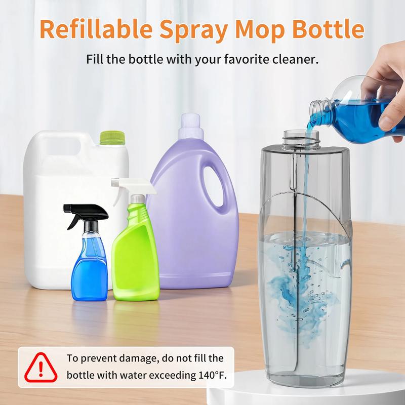 Spray Mop for Multi-Surface Heavy-Duty Cleaning with 4 Washable Microfiber Pads,Refillable Bottle,Functional Scraper,360°Rotating Head,One-Handed Operation,Wet/Dry Use,Rust-proof Aluminum Pole
