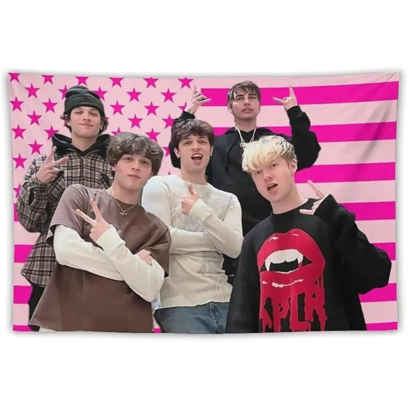Strong Pink-Linen Cotton Sam&colby Sturniolo Triplets Merch American Flag Hanging Wall Tapestry, Decorative Room Decor Essential for Dorm & Bedroom, Available