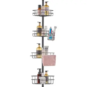 【Summervibes】VEVOR Shower Corner Caddy Tension Pole, 42" to 114" High, Multi-Functional Shower Tension Pole with Strong Load-Bearing Tray, Rust-Proof Easy-to-Install Tension Pole, Fit for Bathroom & Washroom