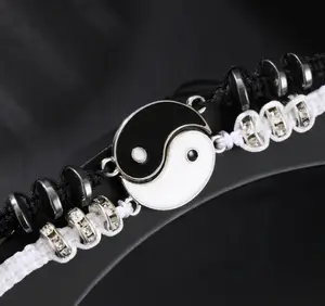Minimalist style black and white yin and yang gossip couple best friend bracelet